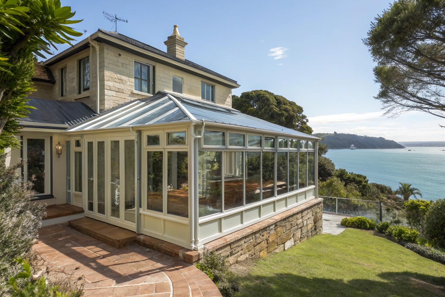 Aluminium and glass patio enclosure on Battery Point heritage home