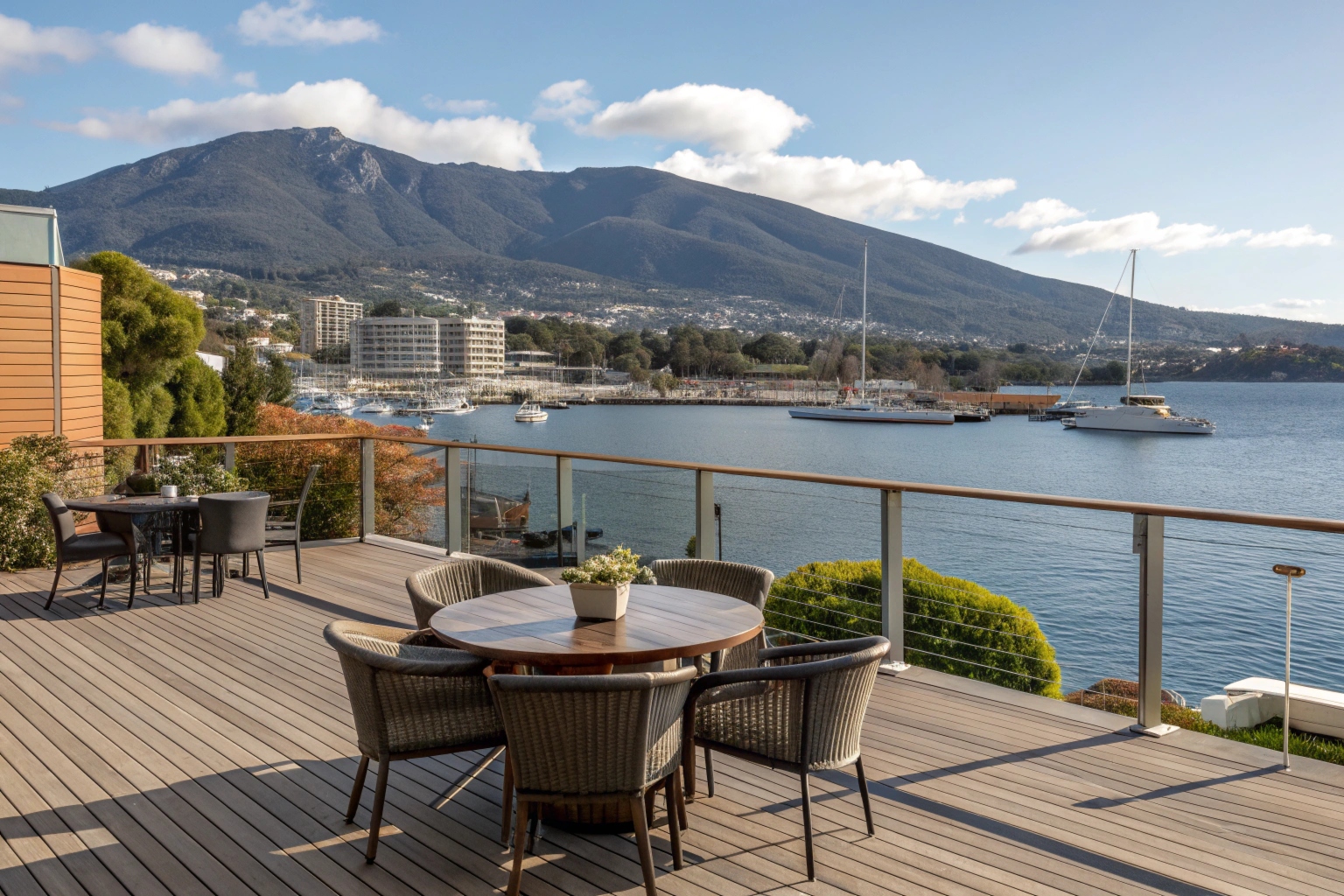 Hardwood timber decking on Hobart home with mountain views